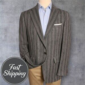 STANLEY BLACKER Vintage 44L Tweed Wool Gray Herringbone Blazer Sport Coat Jacket